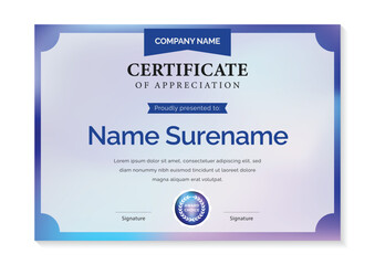 modern blue gradient certificate template with award badge
