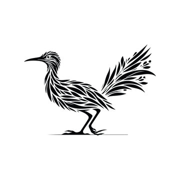 recommend clip art: Roadrunner bird made by simple botanical drawing, black and white animal illustration