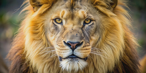 Fototapeta premium Close up of a lion with intense eyes and sharp teeth, lion, predator, wildlife, carnivore, feline, close up, fierce, wild