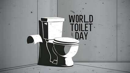 World Toilet Day awareness poster with stylized toilet and paper rolls