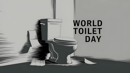 World Toilet Day awareness poster with stylized toilet and paper rolls