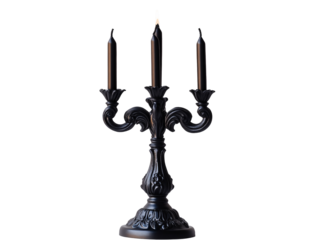 a black candle holder with three candles