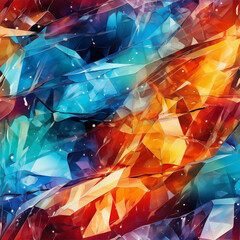 Abstract sharp crystal fragment pattern, prismatic reflections, fractured shapes with shimmering light effects 