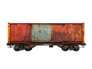 a rusty train car on wheels