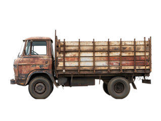 a rusty truck with a white background