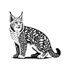Obraz premium lynx cat made by simple botanical drawing, black and white animal illustration black and white animal illustration