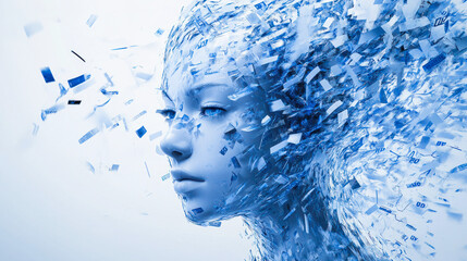 Fototapeta premium Abstract blue head floating with fragments around it