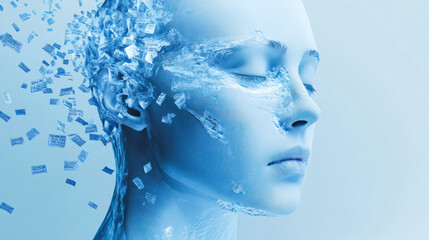 Abstract head shape with data pixel dispersion effect