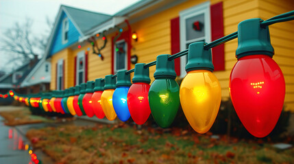 Multi-colored lights create a holiday Christmas background
