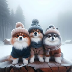 Obraz premium Beautiful dogs posing in winter together created by generative ai