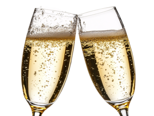 a pair of champagne glasses making a toast