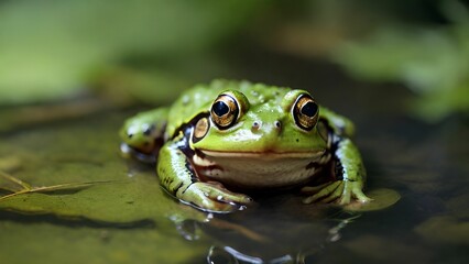 Fototapeta premium Close up of a green frog in the water