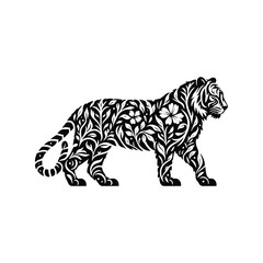 Fototapeta premium Tiger made by simple botanical drawing, black and white animal illustration black and white animal illustration less detail, vector, stencil,