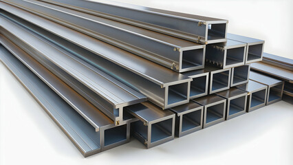 Obraz premium Steel Beams isolated on background, Construction, Metal, Structural, Support, Industrial, Engineering, Steel, Iron, Building