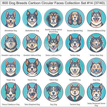 Dog Breeds Cartoon Circular Dog Faces Collection Set of 800 Dog Faces Isolated Part 37