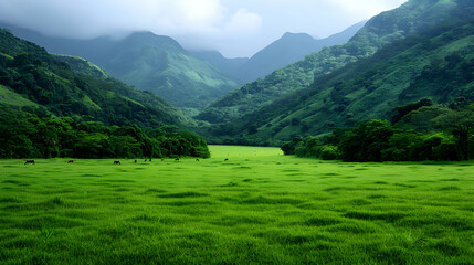 Obraz premium Rolling Green Hills Sweeping Panorama Lush