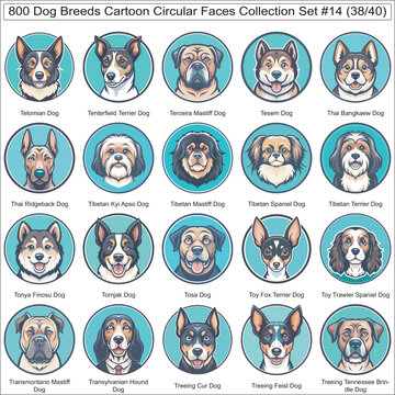 Dog Breeds Cartoon Circular Dog Faces Collection Set of 800 Dog Faces Isolated Part 38