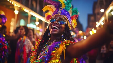 Obraz premium Vibrant Carnival with Costumed Performers and Festive Atmosphere