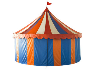 a blue and orange striped tent
