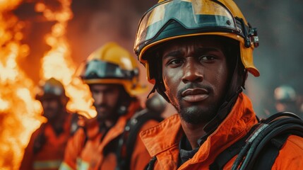 Obraz premium Heroic Firefighters Battling Intense Flames to Rescue and Protect