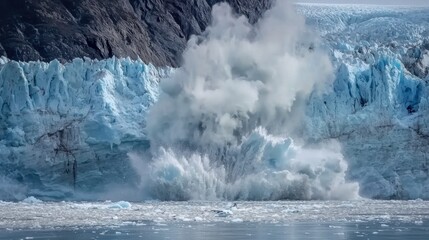 Dramatic Calving of Massive Tidewater Glacier in Rugged Arctic Landscape