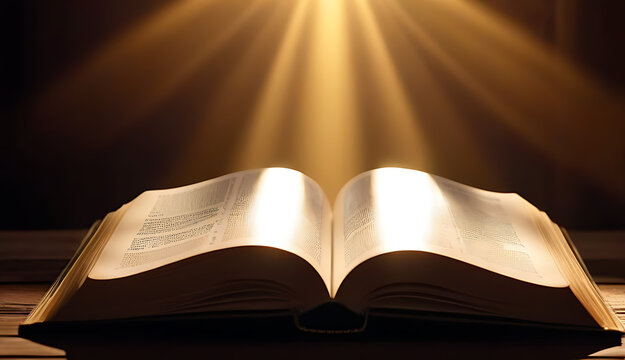 book corinthians open glowing bible set wood rays golden light emanating book