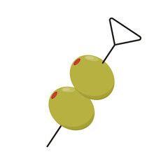 Pickled olives vector. stuffed olive skewer.