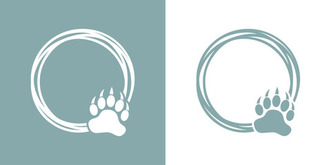 Logo vida salvaje. Garras de oso. Silueta de pisada de oso en marco circular con líneas