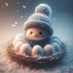 Obraz premium Funny lovely eggs winter hats created by generative ai