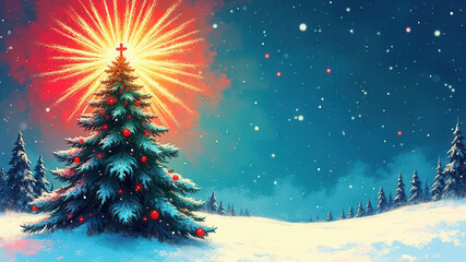 Beautiful colorful christmas tree with copy space