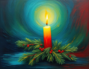 Beautiful holiday candle with copy space