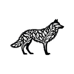 Obraz premium Wolf made by simple botanical drawing, black and white animal illustration black and white animal illustration