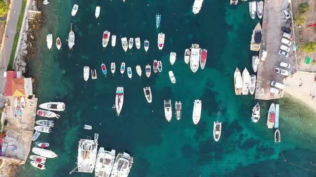 Aerial View Of Križna Luka Harbor, Hvar, Croatia - Summer