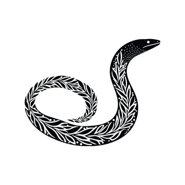 recommend clip art: Eel made by simple botanical drawing, black and white animal illustration