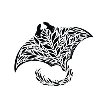 recommend clip art: MantaRay fish made by simple botanical drawing, black and white animal illustration
