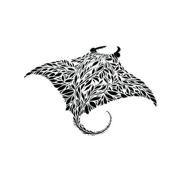 recommend clip art: MantaRay fish made by simple botanical drawing, black and white animal illustration