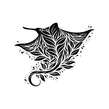 recommend clip art: MantaRay fish made by simple botanical drawing, black and white animal illustration
