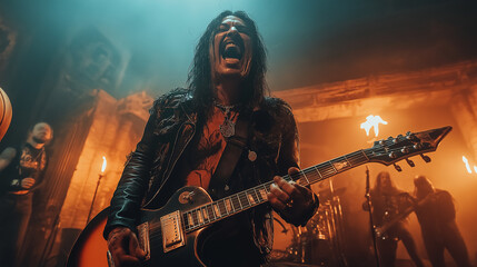 Obraz premium Heavy metal band is playing during the concert