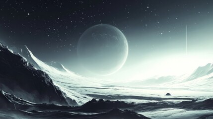 Fototapeta premium Alien Landscape with Planet and Stars