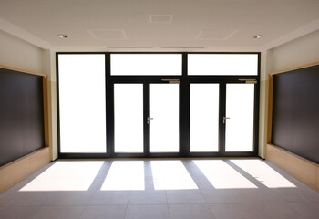 Modern office interior with transparent windows and doors with shadows and lights, template for office, building an house interiros (png image). Any image can be put in the transparent parts