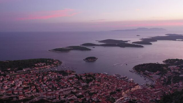 Sunset Panoramic View of Hvar Town and Pakleni Otoci