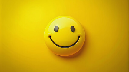 Fototapeta premium Joyful smiley face on bright yellow background, joy, happiness, cheerful, positive, emoji, emotion, facial expression