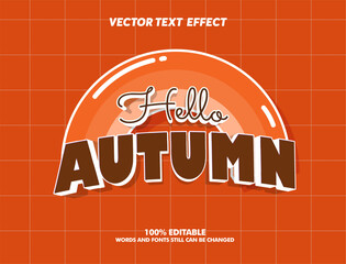 Editable text effect Hello autumn 3d cartoon template style premium vector	