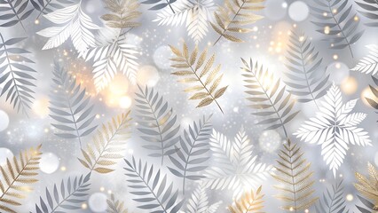 Stylish fern leaves pattern with shimmer in silver and gold tones