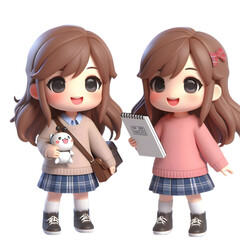 cute girl happy cartoon character 3d render