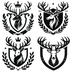 Fototapeta premium Heraldic deer crests, black and white, vector illustration, ideal for emblems or logos