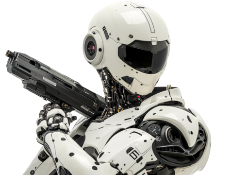 a robot holding a gun