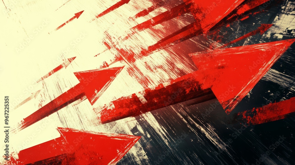 Poster red arrows abstract background with grunge texture, dynamic movement concept