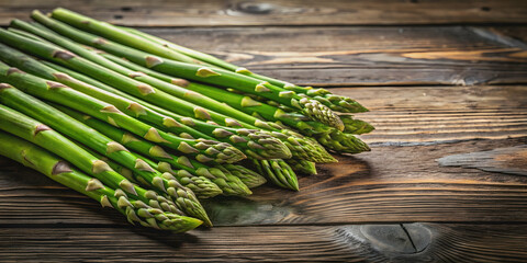 Fresh green asparagus spears arranged on a rustic wooden table, green, asparagus, vegetable, fresh, food, organic