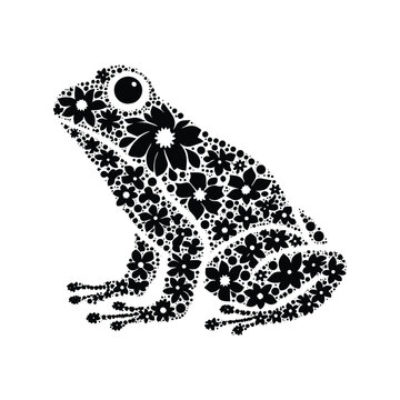 recommend clip art: Bullfrog made by simple flower drawing, black and white animal illustration